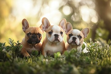 Fototapeta premium Three dogs are looking at the camera. AI.