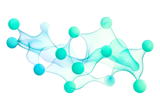 Abstract molecular structure in turquoise colors on a white isolated background.