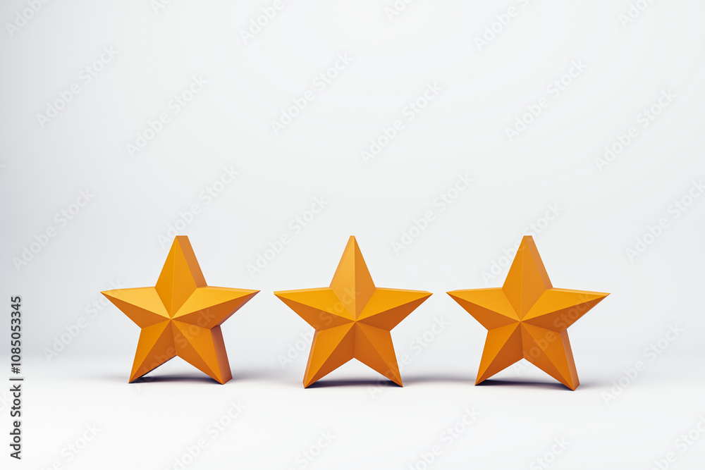 Poster Three orange stars symbolizing a rating on a light background for business and technology. 3D Rendering