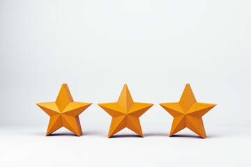 Three orange stars symbolizing a rating on a light background for business and technology. 3D Rendering