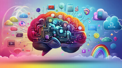 Obraz premium Colorful brain model, big data concept