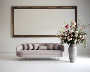 Stylish Frame Mockup for Living Room Wall Poster with Modern Interior Design Background