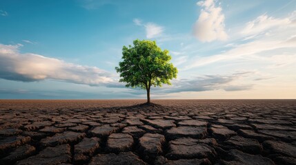 Lone Tree on Dry Land Symbolizing Climate Change