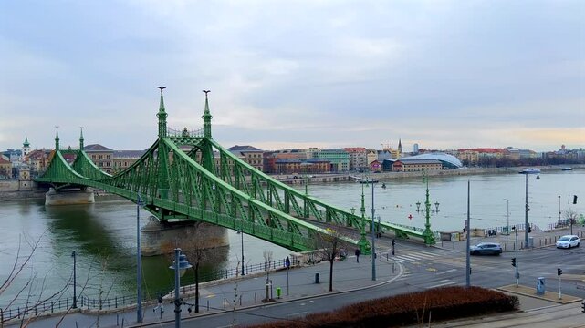 The Liberty Bridge from the Gellert Hill viewing platform, Budapest, Hungary