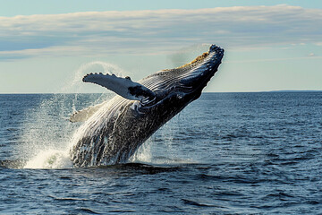 Naklejka premium Fantastically beautiful majestic huge whale in ocean