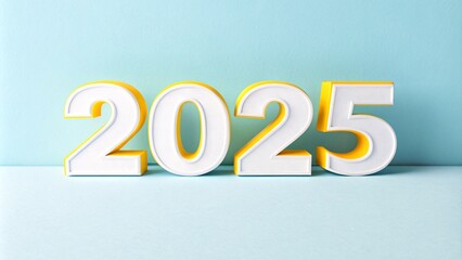 Futuristic 2025 New Year Numbers in Pastel Colors with Reflective Surface and Soft Lighting V6