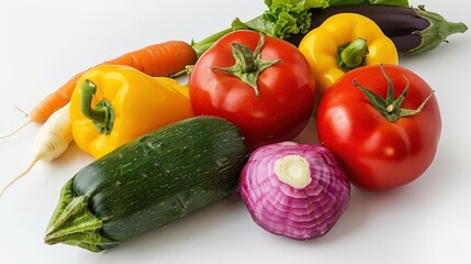 Fresh Vegetables Spread on White Background