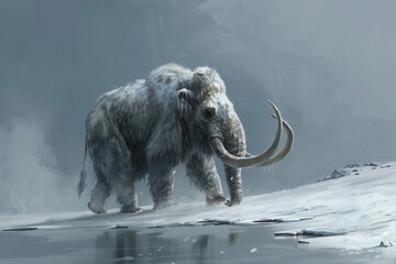Fantastically majestic mammoth in its natural habitat with large tusks