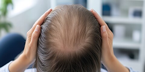 Naklejka premium Coping with thinning hair a woman's emotional journey in a bright room personal reflection wellness concept