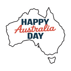 Obraz premium Happy Australia Day with map. Vector illustration text lettering for Australia day. Calligraphic design for print greetings card, sale banner, poster.