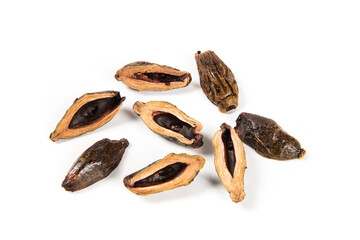 Obraz premium dried betel nuts snack isolated on white background.