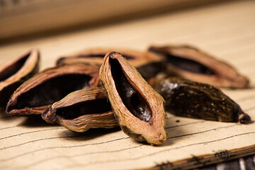 dried betel nuts snack isolated on table.