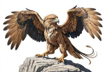 Obraz premium Golden Eagle with Wings Spread Standing on Rock