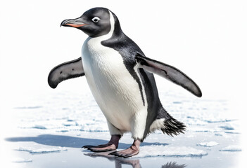 Fototapeta premium Gentoo Penguin Walking on Ice in Antarctic Landscape