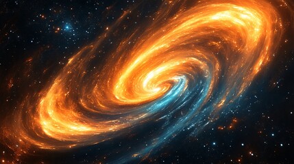 Cosmic Swirl Galaxy Abstract Background   Orange and Blue Nebula