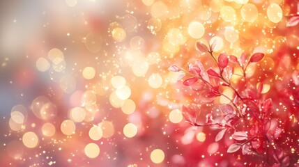 A dreamy background with glowing bokeh light effects in warm, festive colors such as gold and red, creating a soft atmosphere.
