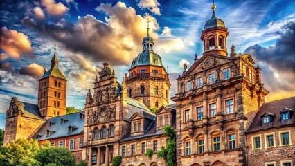 Fototapeta premium Heidelberg Baroque Tower Detail - Dramatic Sky