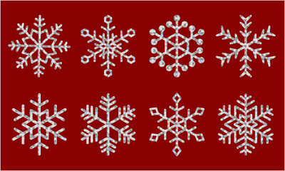 銀ホログラム箔押しのスノーフレーク 赤背景