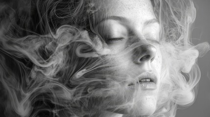 Fototapeta premium Mysterious face with swirling smoke on black background. Makes it look mysterious and fascinating.