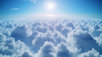Fototapeta premium Serene sky background with fluffy white clouds floating in a bright and vivid blue atmosphere.