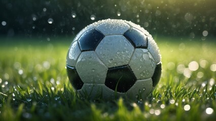 Naklejka premium soccer ball on grass