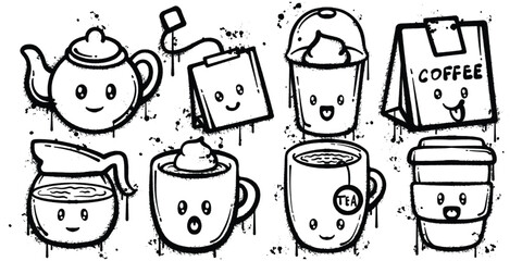 Set of graffiti spray paint coffee  and tea elements vector illustration