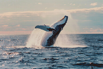 Naklejka premium Fantastically beautiful majestic huge whale in ocean