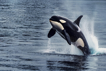 Obraz premium Fantastically beautiful majestic huge whale in deep ocean