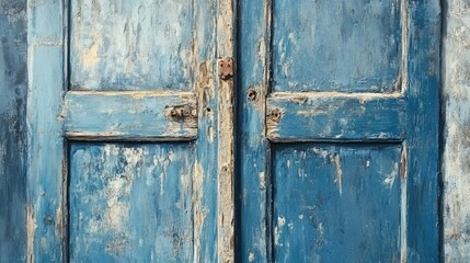 Close-up of vintage shutters with distressed paint on an old home window