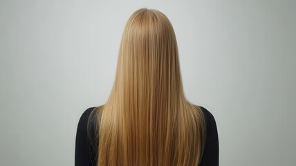Naklejka premium Beautiful model girl with blond hair strand,silky healthy chestnut wavy golden hair strand,hair wavy ribbon,Keratin straightening,Treatment,straight long hair,procedures,Smooth hairstyle.
