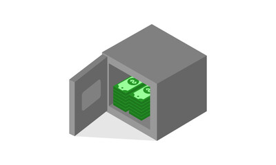 Safe deposit box with money pile inside illustration vector