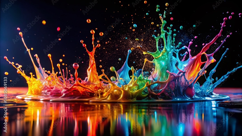 Wall mural vibrant night photography of color mixing splashes of paint creating a dynamic and artistic backgrou