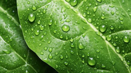 Fresh Green Leaves with Water Droplets