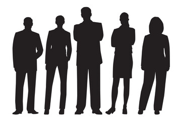 silhouette of business team. Businessman and businesswoman on isolated white background. 