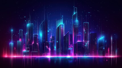 Fototapeta premium Abstract futuristic city with neon lights. Futuristic cityscape. Vector illustration.