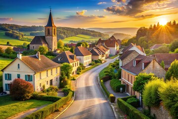 Naklejka premium Minimalist Photography of La Retraite, French Village, Tranquil Scene, Scenic Landscape, Calm Nature