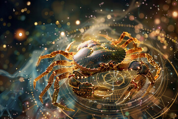 Astrological abstract composition with Cancer zodiac sign symbol