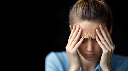 Woman Suffering from Chronic Headache in Dark Space