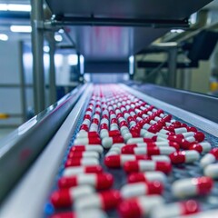 Obraz premium Pharmaceutical Production Line in Action