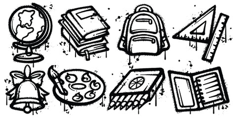 Set of graffiti spray paint school equipment elements vector illustration