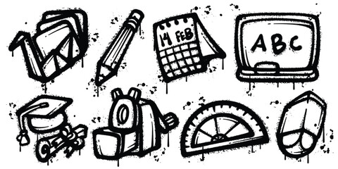 Set of graffiti spray paint school supplies elements vector illustration