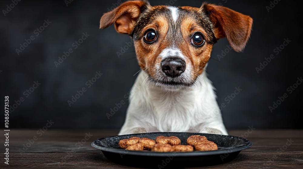 Aufkleber Puppy in training class learning to sit with a treat reward on a soft mat showing pet behavior support with side empty space for text Stockphoto style