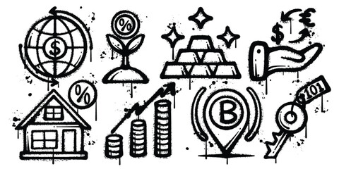 Set of graffiti spray paint banking  elements vector illustration
