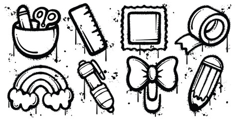 Set of graffiti spray paint tool office elements vector illustration
