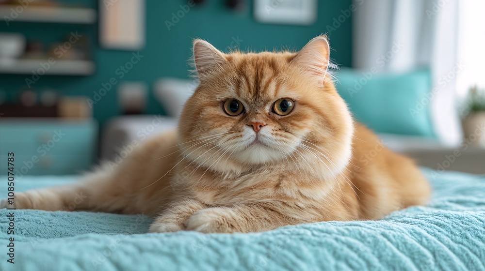 Poster Friendly cat groomer using a gentle trimmer on a fluffy Persian cat in a bright grooming space showing professional pet care services with side empty space for text Stockphoto style
