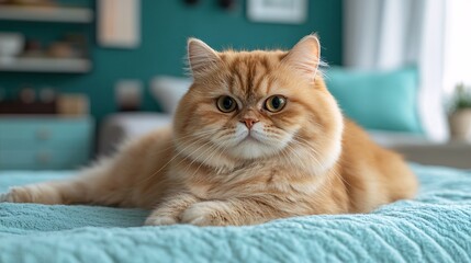 Friendly cat groomer using a gentle trimmer on a fluffy Persian cat in a bright grooming space showing professional pet care services with side empty space for text Stockphoto style