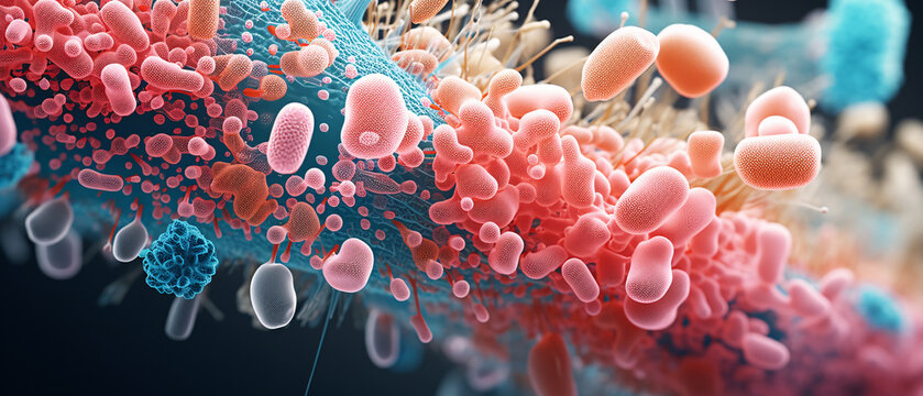 A scientist analyzing a bacterium through a high-scale magnification lens, showcasing detailed microbial structure for research and study.


