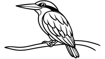 Black And White Kingfisher Bird Line Art, Kingfisher Bird Outline Illustration