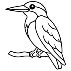 Black And White Kingfisher Bird Line Art, Kingfisher Bird Outline Illustration