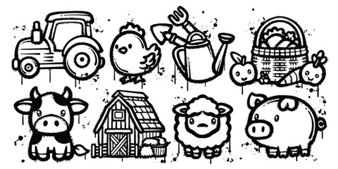 Set of graffiti spray paint farm elements vector illustration